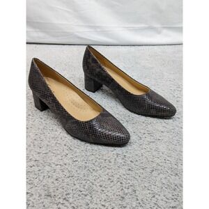 Trotters Kari Block Heel Pump Womens 8.5M Slip On Gray Snake Lizzard Leather NIB